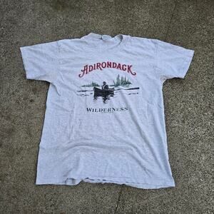 Vtg 90s ADIRONDACK WILDERNESS Canoe River Scene Graphic Nature T Shirt L USA
